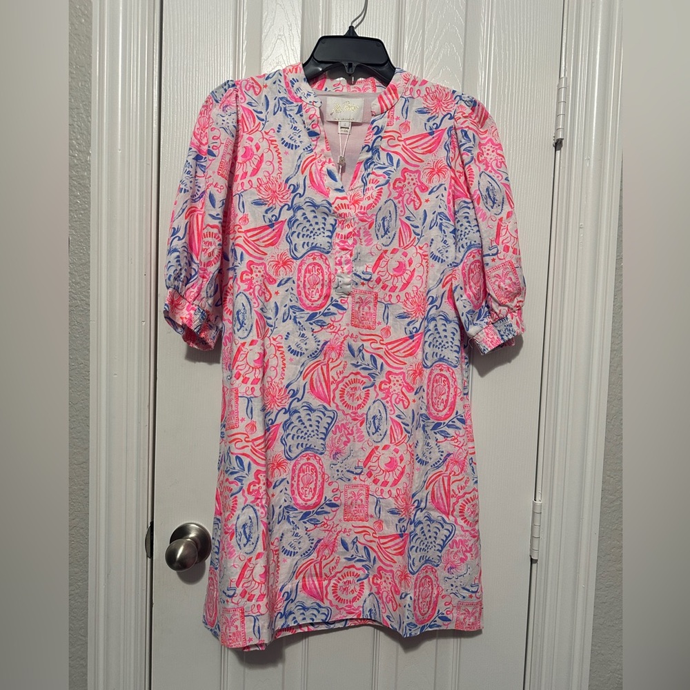 NWT LILLY PULITZER MIALEIGH LINEN DRESS LIL SUN SEA SAND - Picture 6 of 8